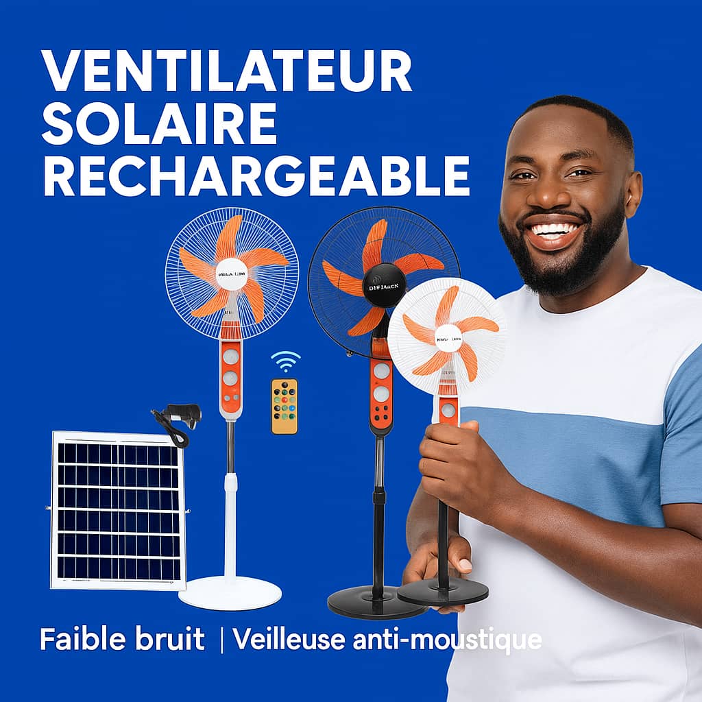 VENTILATEUR SOLAIRE RECHARGEABLE